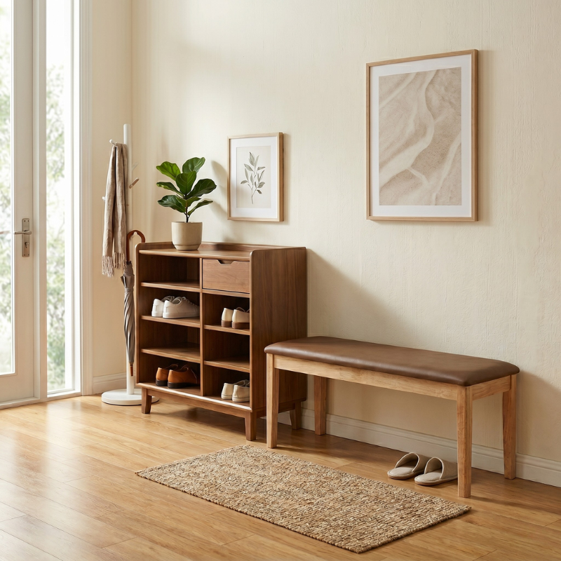 41-Inch Upholstered Bench – Modern Entryway Bench with Padded Faux Leather Seat, for Bedroom End of Bed, Solid Rubberwood Dining Bench for Kitchen, Living Room & Hallway – Easy Assembly