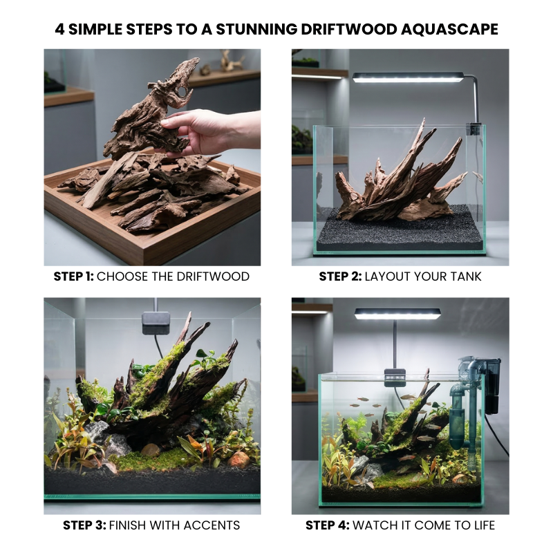 Natural Textured Sinking Driftwood 2.2 lbs/1kg - Premium Wood for Fish Tank Aquascaping, Aquariums, and Paludariums - Decorative Wood for Terrariums, Vivariums, Reptile Enclosures, and Gardens, 4in to 12in