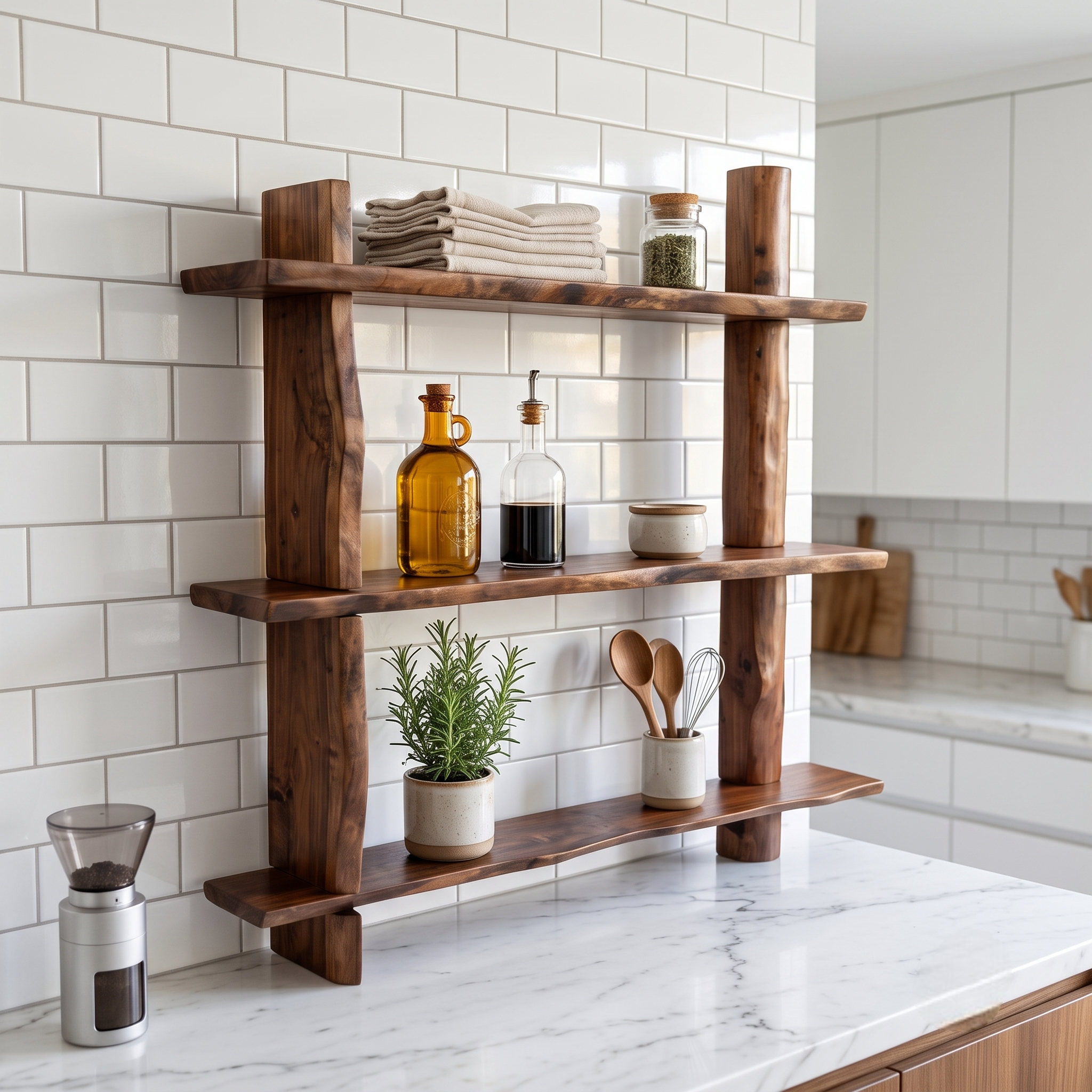 3-Tier Solid Wood Floating Shelf – 1.2 Inch Extra Thick Natural Timber Hanging Rack – Unique Rustic Wall Mounted Storage Organizer for Living Room, Bedroom & Cafe Decor
