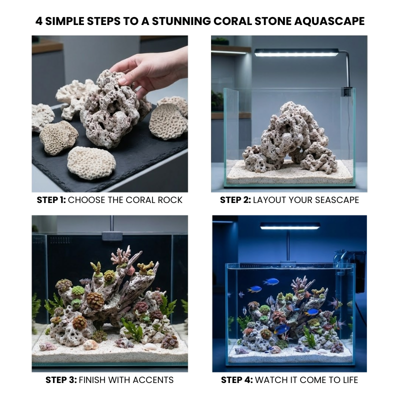 Natural Coral Stone Chunks 2pcs 5 lbs/2kg for Aquarium Decoration - Porous Reef Rock for Fish Tank Layout, Saltwater & Freshwater - Ideal for Aquariums, Terrariums, Vivariums, and Paludariums
