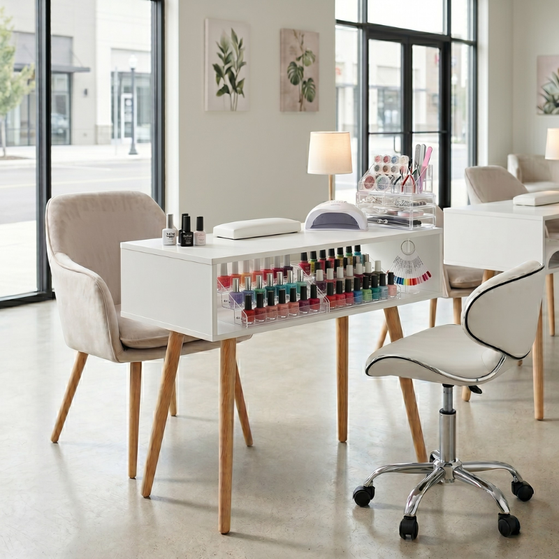 Multipurpose Computer Desk with Storage Drawer – Versatile Writing Study Table for Home Office – Modern Vanity Makeup Table & Professional Nail Tech Salon Desk – Space-Saving Design