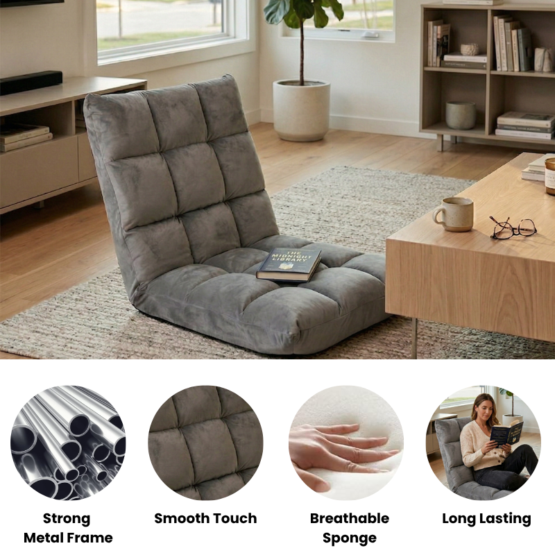 Adjustable Folding Floor Chair with Back Support 2PCS, 5-Position Recliner Sofa Bed, Padded Gaming, Meditation Floor Chair for Adults, Tatami Chair for Living Room, Bedroom, Reading & Lounging