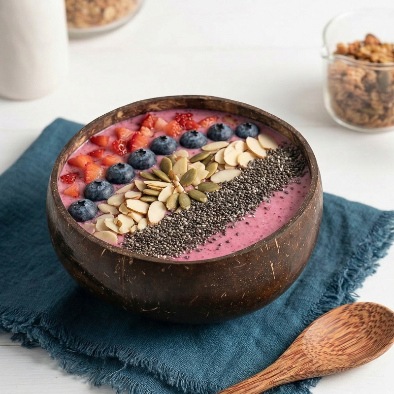Natural Coconut Bowls and Wooden Spoons Set – Eco-Friendly Acai Bowls, Yogurt & Smoothie Bowl Kit – Handmade Coconut Shell Bowls for Vegan Gifts, Christmas & White Elephant Gifts – Ideal for Ninja Creami