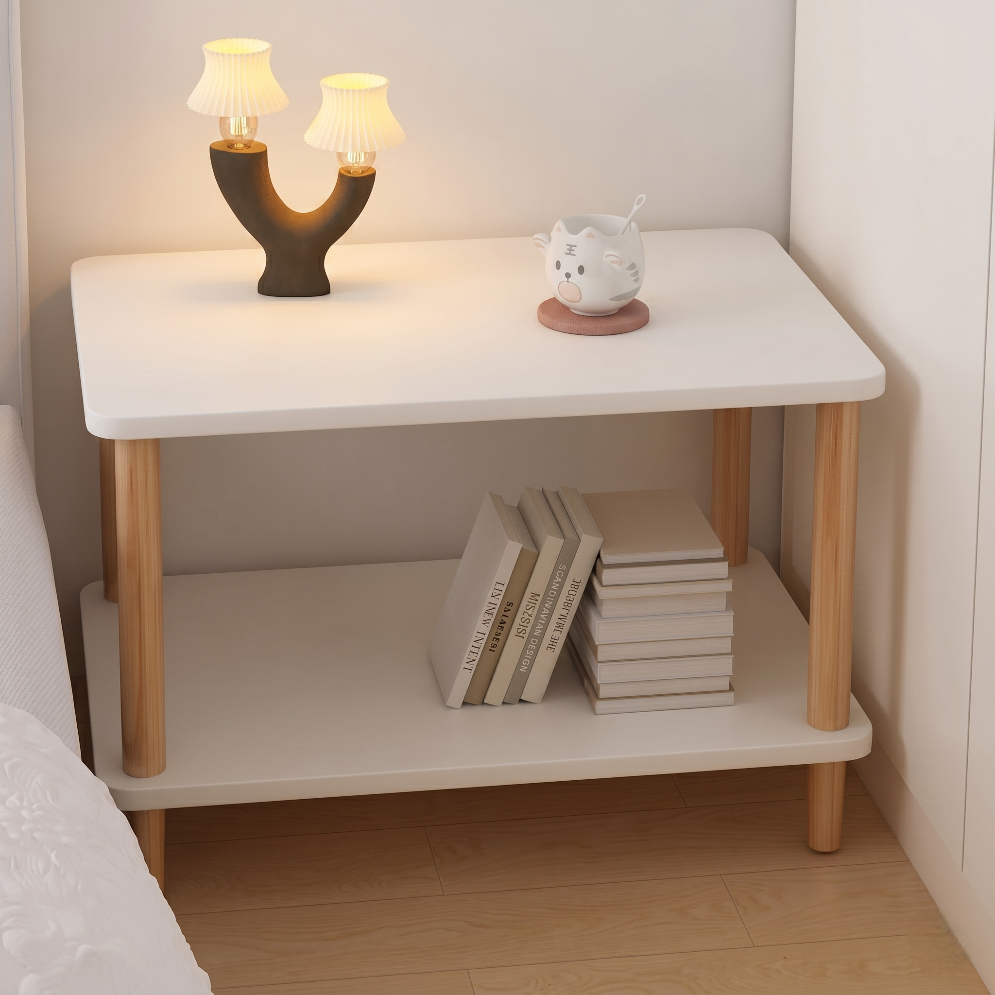 2-Tier Wooden End Table – Small Side Table for Living Room Sofa – Decorative 2-Layer Nightstand & Bedside Table for Bedroom – Compact Accent Storage Shelf for Small Spaces