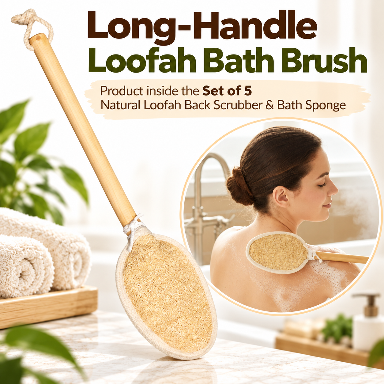 Set of 5 Natural Loofah Back Scrubber & Bath Sponge – Exfoliating Body Scrubber