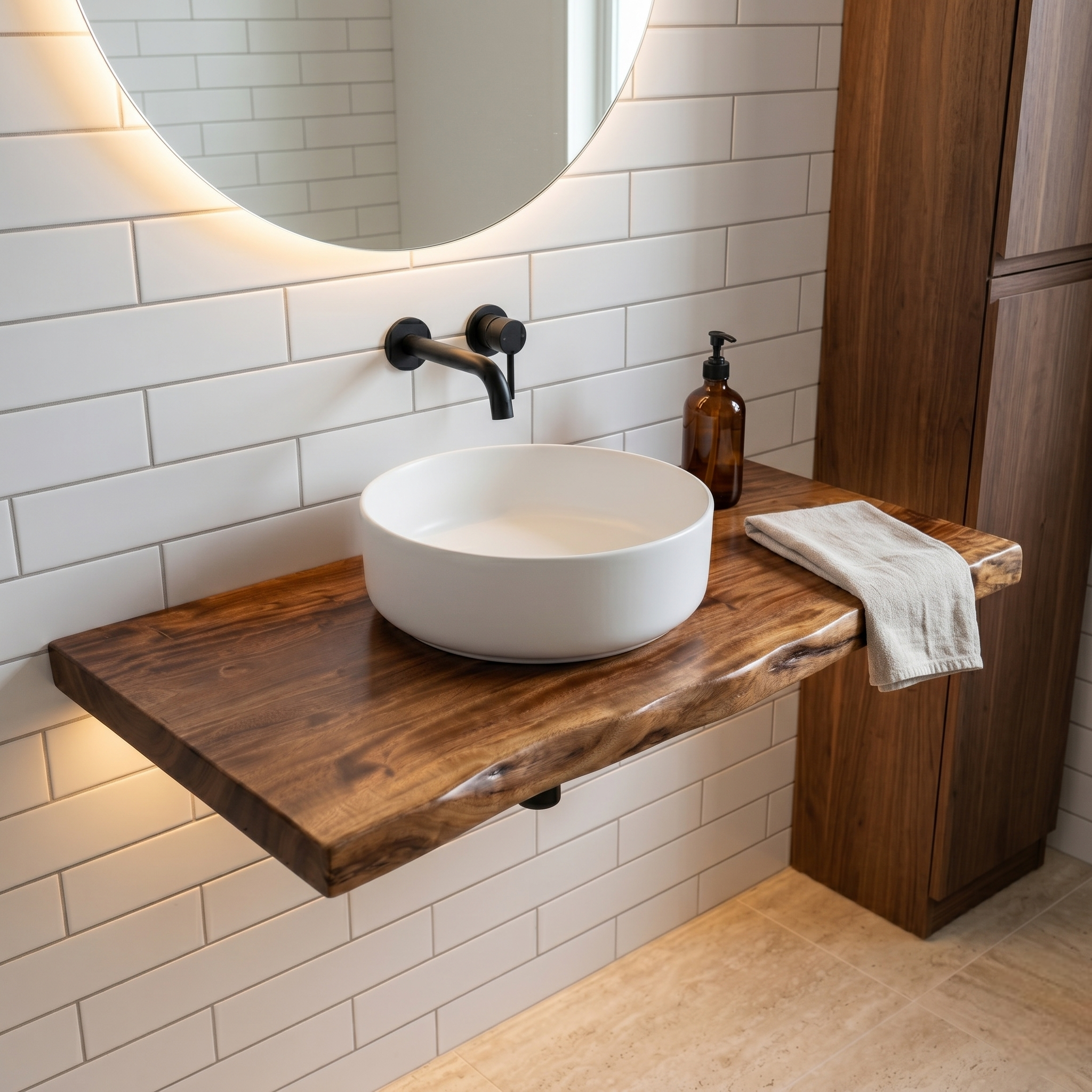 Live Edge Solid Wood Bathroom Vanity Top – 2-Inch Thick Rustic Floating Shelf for Vessels Sinks – Natural Edge Wood Slab for Lavabo & Countertops – Available in Multiple Lengths