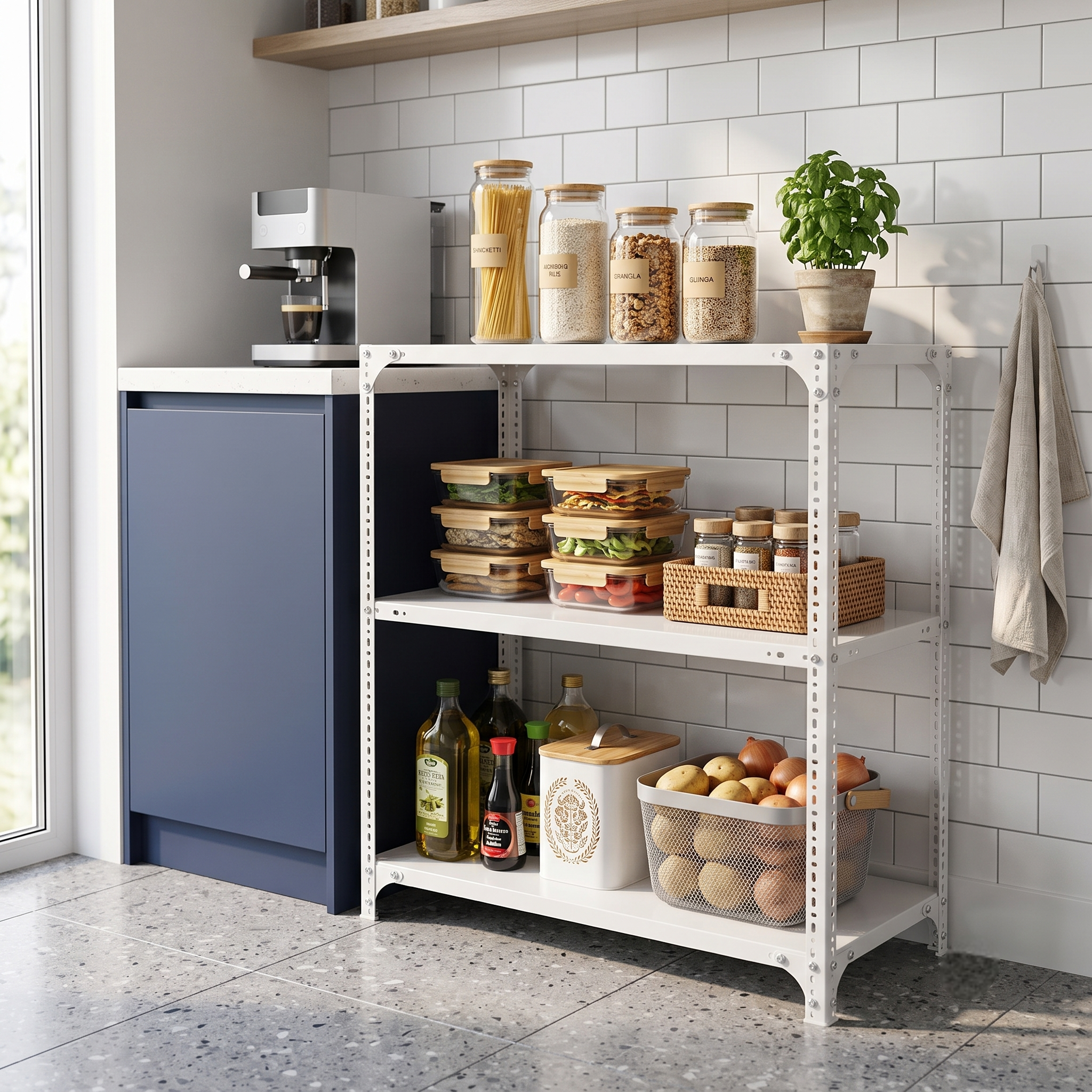 3-Tier White Heavy-Duty Metal Shelving Unit – Adjustable Steel Utility Storage Rack – Boltless Garage Organizer & Warehouse Display Shelves for Pantry, Office & Home