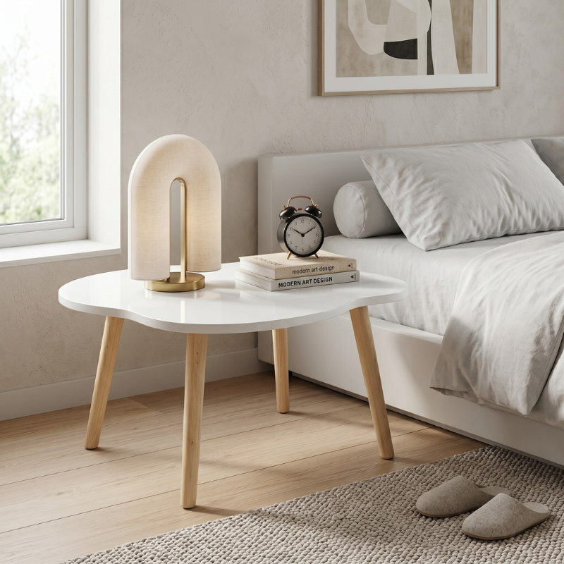 Modern Cloud-Shaped End Table – Minimalist Low Coffee Table with Chubby Legs – Decorative Wood Table for Small Spaces, Bedroom Couch Side & Nursery Playroom