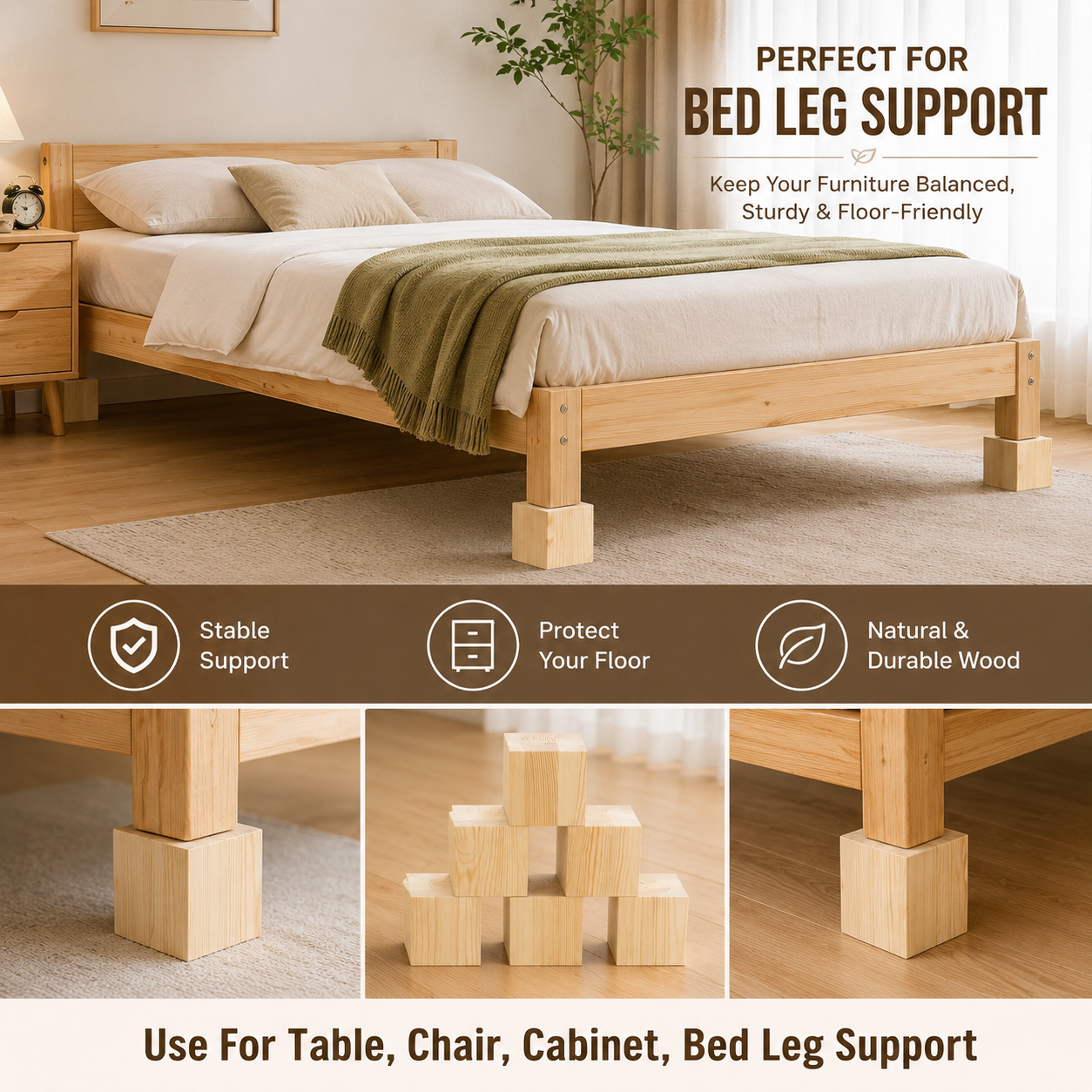 Natural Wood Blocks for Crafts 2,3,4 Inch, Pack of 24 Unfinished Wood Square Blocks for Crafts & DIY, Heavy-Duty Furniture Risers for Bed, Couch & Cabinet Legs, Decoration
