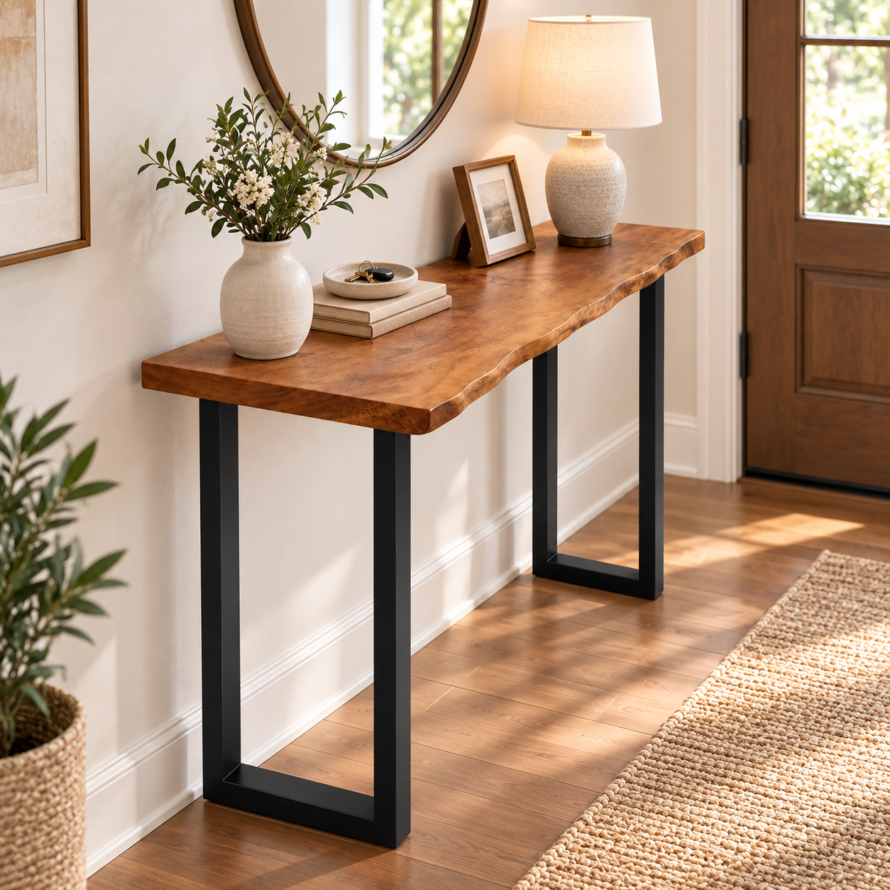 37.4" Tall Solid Wood Console Table – Bar Height Metal Leg Table