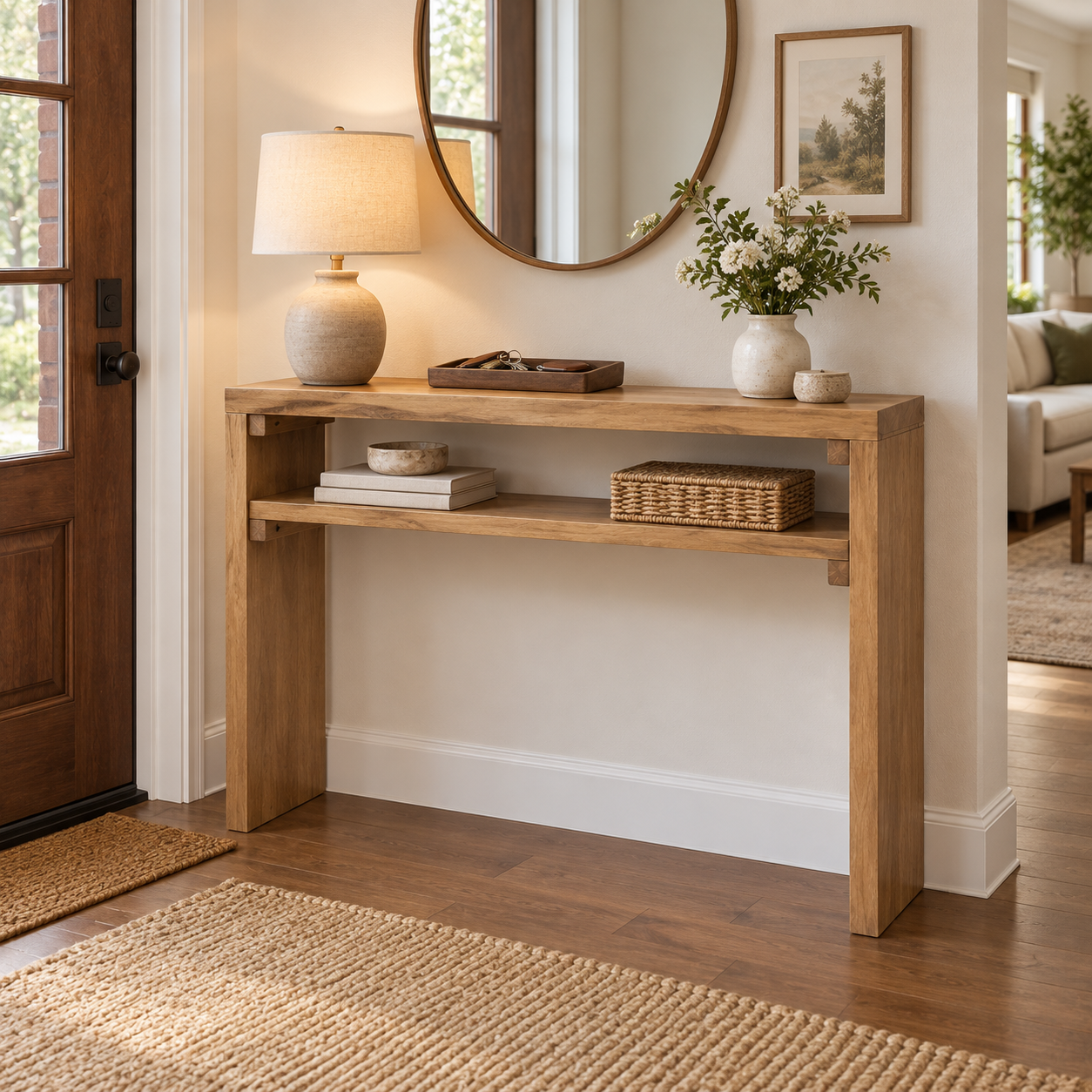 31.5" Tall Rustic Solid Wood Console Table – 2" Thick Slab Entryway Desk