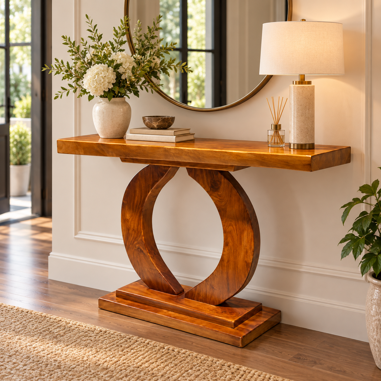 Solid Wood Console Table – 2" Thick Slab Table with Circular Base