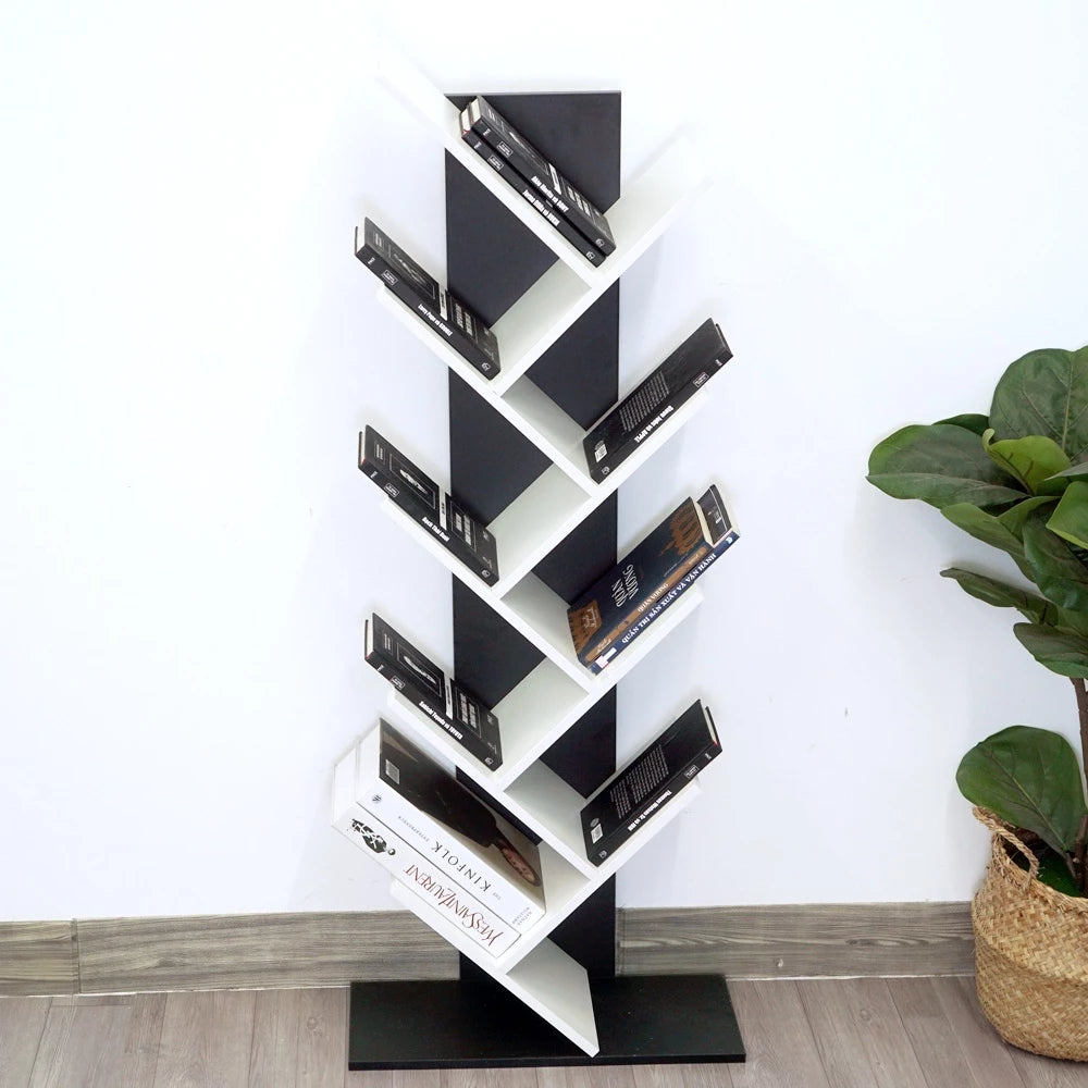 Modern Wooden Tree Bookshelf 9-Tier Floor Standing Bookcase Organizer, Space-Saving Vertical Storage Rack for Books, Magazines, and Decor – 19 x 7.9 x 48 in (48 x 20 x 122 cm)
