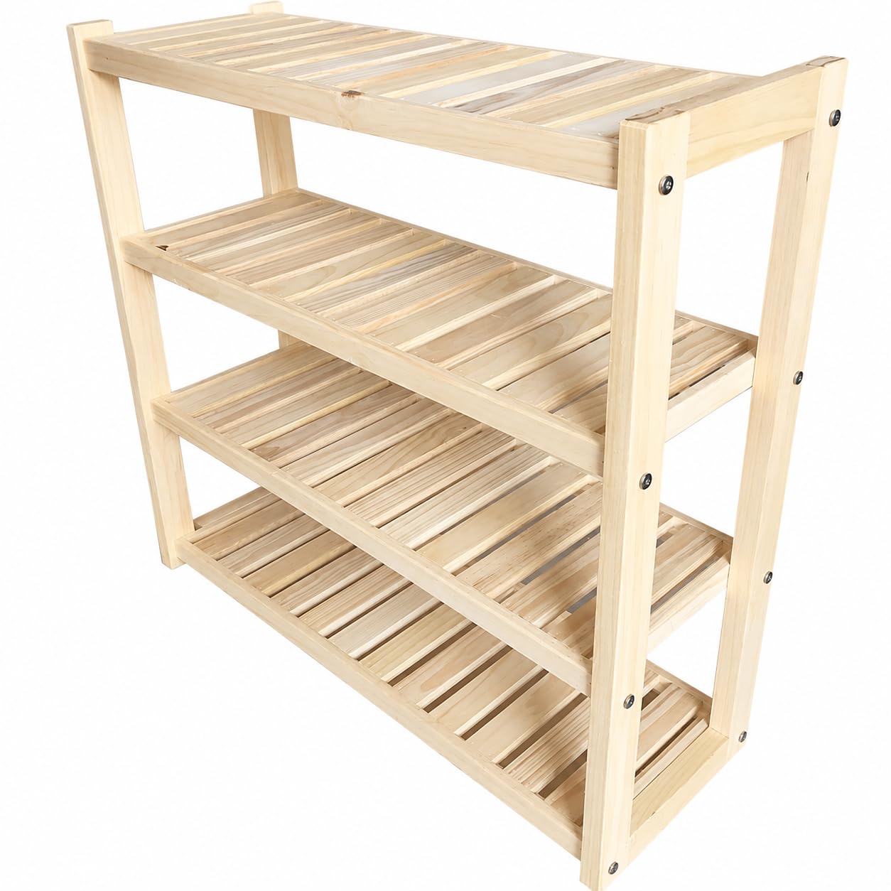 4-Tier Solid Pine Wood Shoe Rack Organizer, 19.7 Inch Entryway Shoe Storage Shelf, Freestanding Wooden Shoe Stand for Closet, Hallway, Bedroom and Living Room