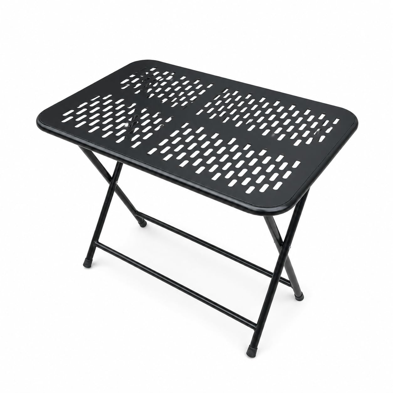 Folding Metal Side Table, Portable Outdoor Patio Coffee Table with Powder-Coated Steel Frame, Lightweight Camping Picnic Accent Table for Garden, Balcony, Backyard, Black