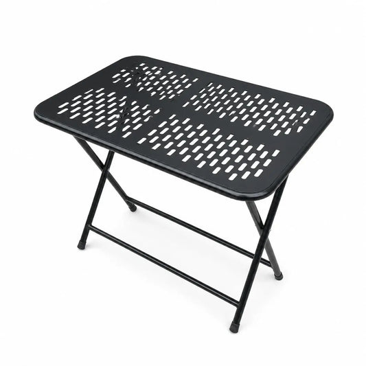Folding Metal Side Table, Portable Outdoor Patio Coffee Table with Powder-Coated Steel Frame, Lightweight Camping Picnic Accent Table for Garden, Balcony, Backyard, Black