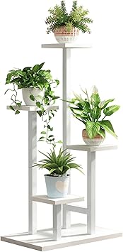 4-Tier Plant Stand Indoor, Tall Metal Plant Shelf for Multiple Plants, Corner Flower Pot Stand for Living Room, Balcony, Bedroom, Space Saving Plant Rack, White