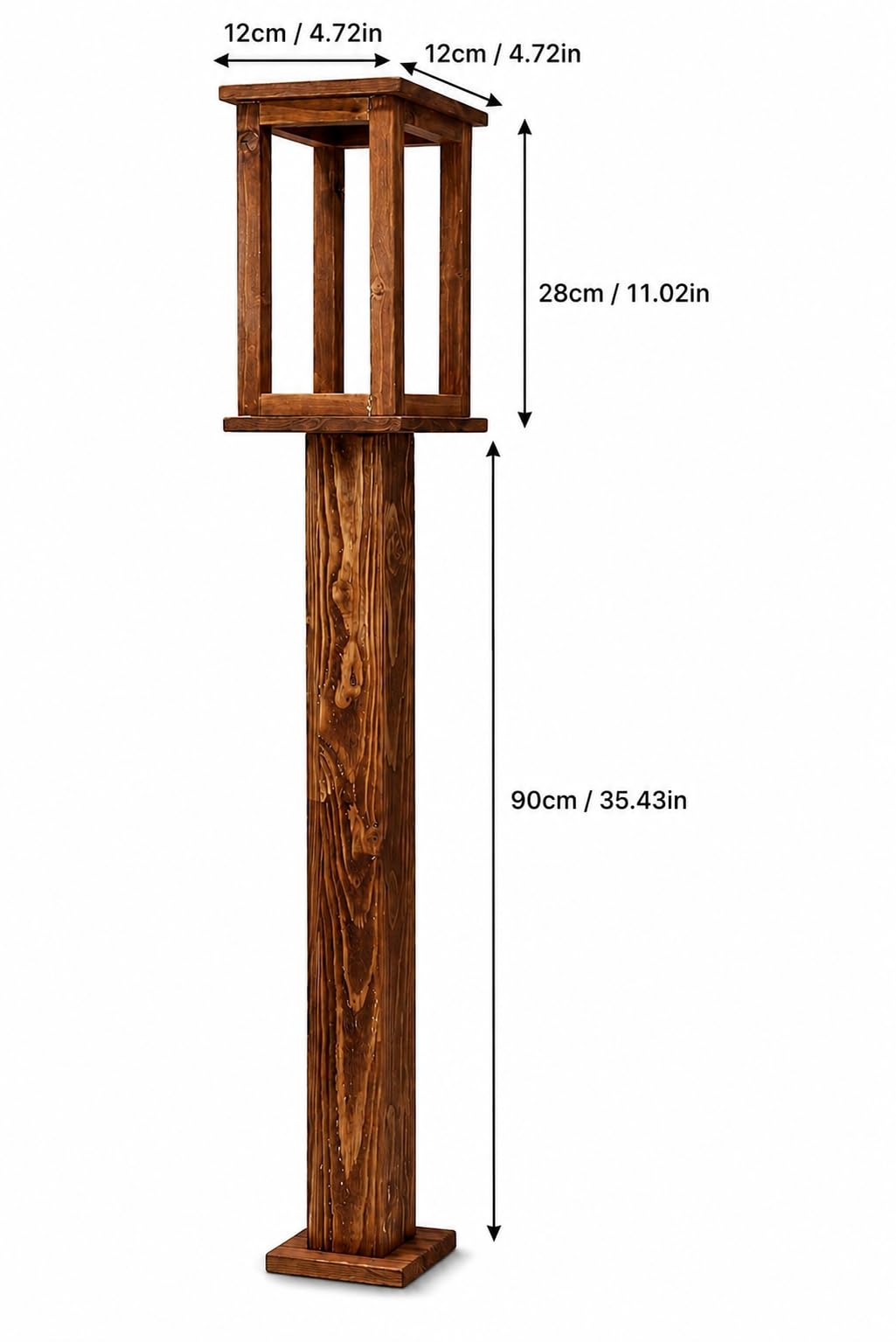 Wooden Lantern Post Stand for Outdoor, Rustic Wood Lamp Post Holder for Solar Lanterns, Decorative Garden Lantern Pedestal for Patio, Walkway, Yard & Porch, Brown, 35.4 Inch