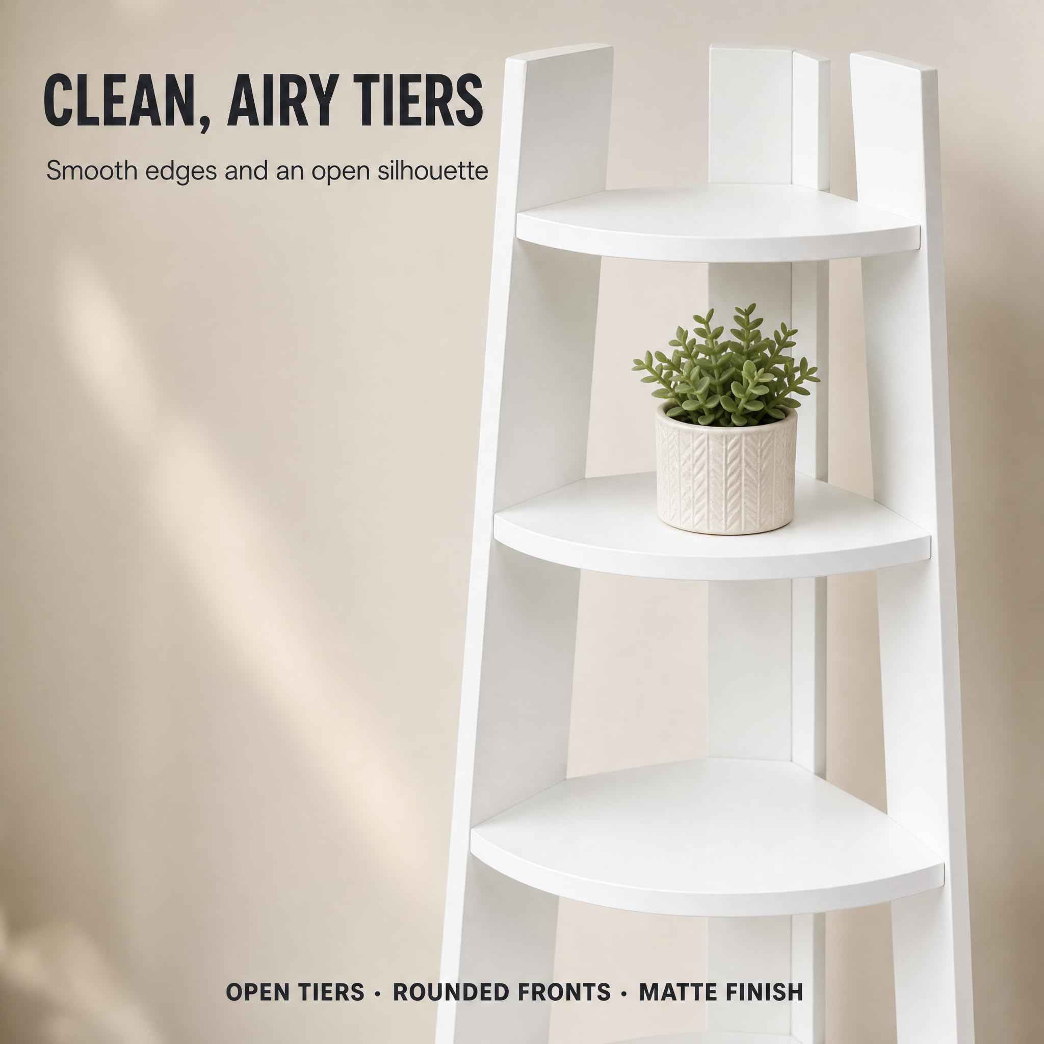 5-Tier Corner Shelf Stand, Space Saving Wooden Corner Storage Rack, Freestanding Display Bookshelf Organizer for Living Room, Bedroom, Bathroom, Office, Small Spaces, White