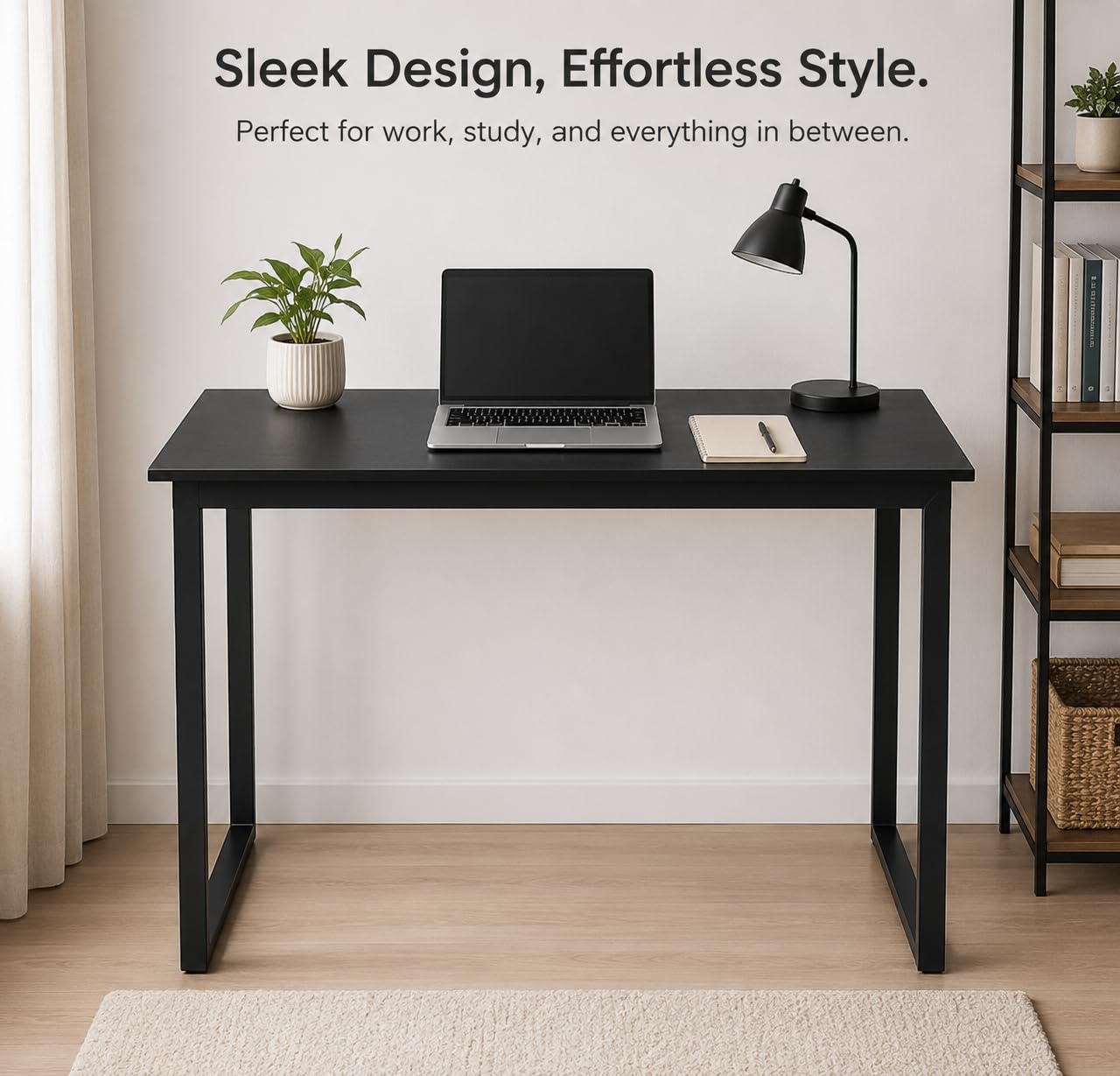 Modern Computer Desk 39.4" Home Office Desk with U-Shaped Metal Frame, Study Writing Table for Bedroom, Small Spaces, Black, 39.4 x 19.7 x 29.5 Inches