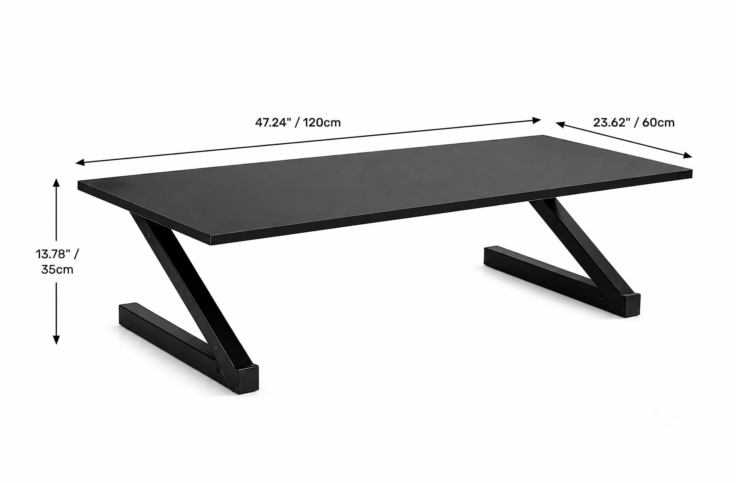 Z-Shaped Folding Floor Desk, Foldable Laptop Table for Sitting on Floor, Space Saving Coffee Table with MDF Wood Top & Metal Frame, Pre-Assembled, Black, 47.2 x 23.6 x 13.8 Inch