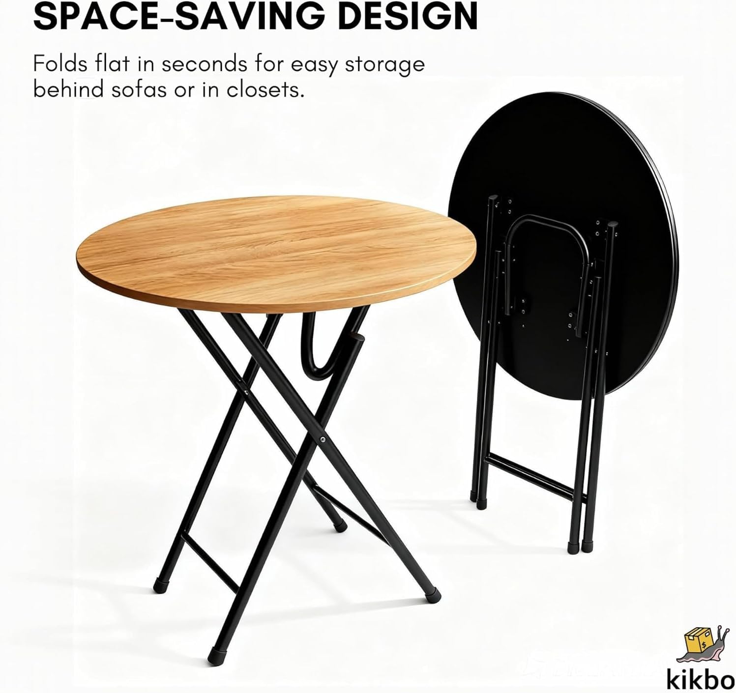 Round Folding Table with Metal Legs, MDF Top – White Finish, Space-Saving Dining or Study Desk – 23.6 x 23.6 x 28.7 in (60 x 60 x 73 cm)