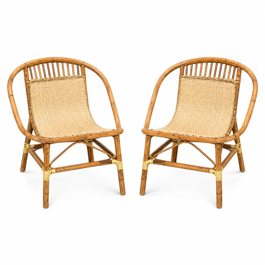 Set of 2 Rattan Dining Chairs, Natural Wicker Accent Chairs with Curved Back, Indoor Outdoor Seating for Dining Room, Patio, Balcony, Café, Living Room