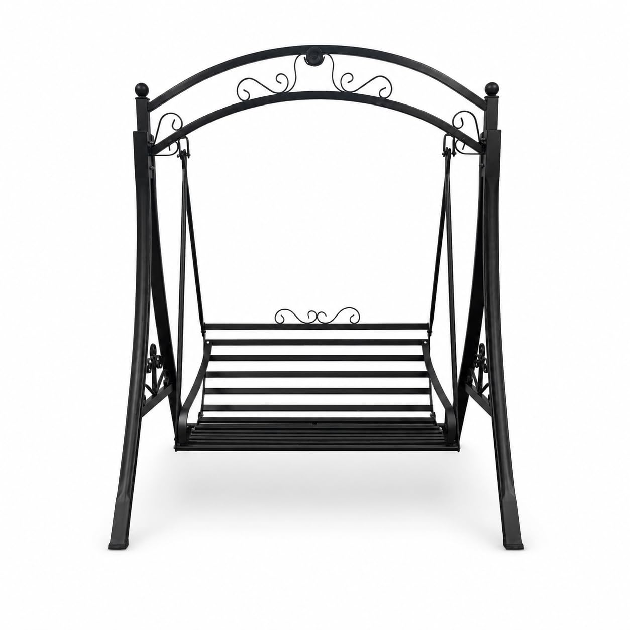 Outdoor Patio Swing Chair for 2, Heavy Duty Metal Garden Porch Swing Bench, Freestanding Backyard Swing Seat for Patio, Deck, Lawn, Balcony, Black