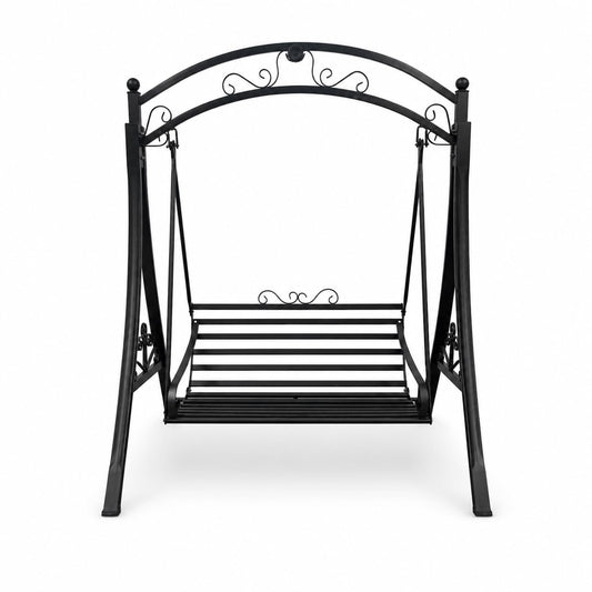 Outdoor Patio Swing Chair for 2, Heavy Duty Metal Garden Porch Swing Bench, Freestanding Backyard Swing Seat for Patio, Deck, Lawn, Balcony, Black