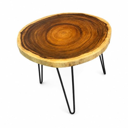 Live Edge Solid Wood Side Table with Hairpin Metal Legs, Rustic Round End Table for Living Room, Bedroom & Coffee Bar, Natural Wood Accent Table, 20 Inch Height