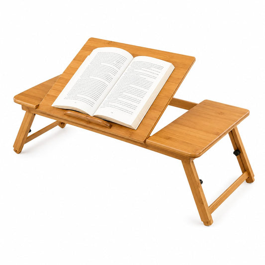 Kikbo Adjustable Folding Floor or Laptop Study Desk Table – 28.3" x 13.8" Desktop, Height Adjustable 10.6"–14.2", Tilting Reading Surface, Portable Desk for Bed, Sofa & Floor