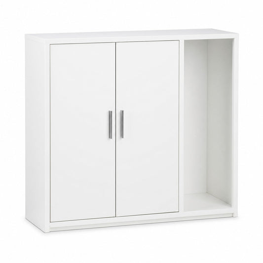 Kikbo Bathroom Storage Cabinet, Waterproof MDF Freestanding Cupboard, 2-Door Kitchen Organizer with Shelves, Space-Saving Floor Cabinet for Bathroom, Living Room, White