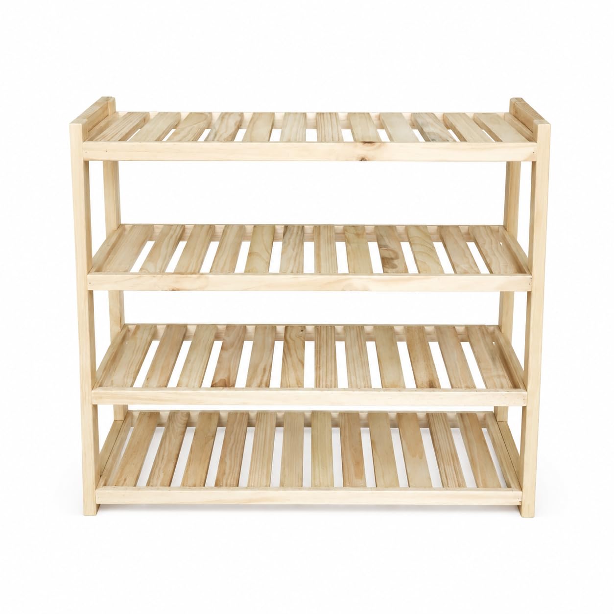 4-Tier Solid Pine Wood Shoe Rack Organizer, 19.7 Inch Entryway Shoe Storage Shelf, Freestanding Wooden Shoe Stand for Closet, Hallway, Bedroom and Living Room