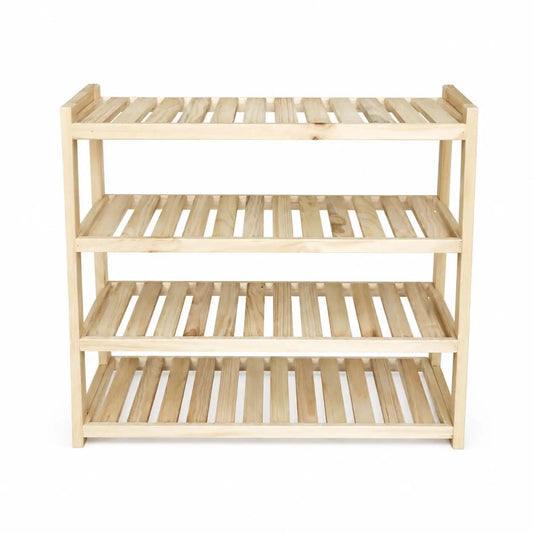 4-Tier Solid Pine Wood Shoe Rack Organizer, 19.7 Inch Entryway Shoe Storage Shelf, Freestanding Wooden Shoe Stand for Closet, Hallway, Bedroom and Living Room