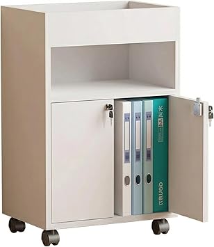 Small Rolling File Cabinet, 2-Tier Storage Cabinet with Door, Mobile Under Desk Organizer for Office, Bedroom, Narrow Space Side Cabinet, White