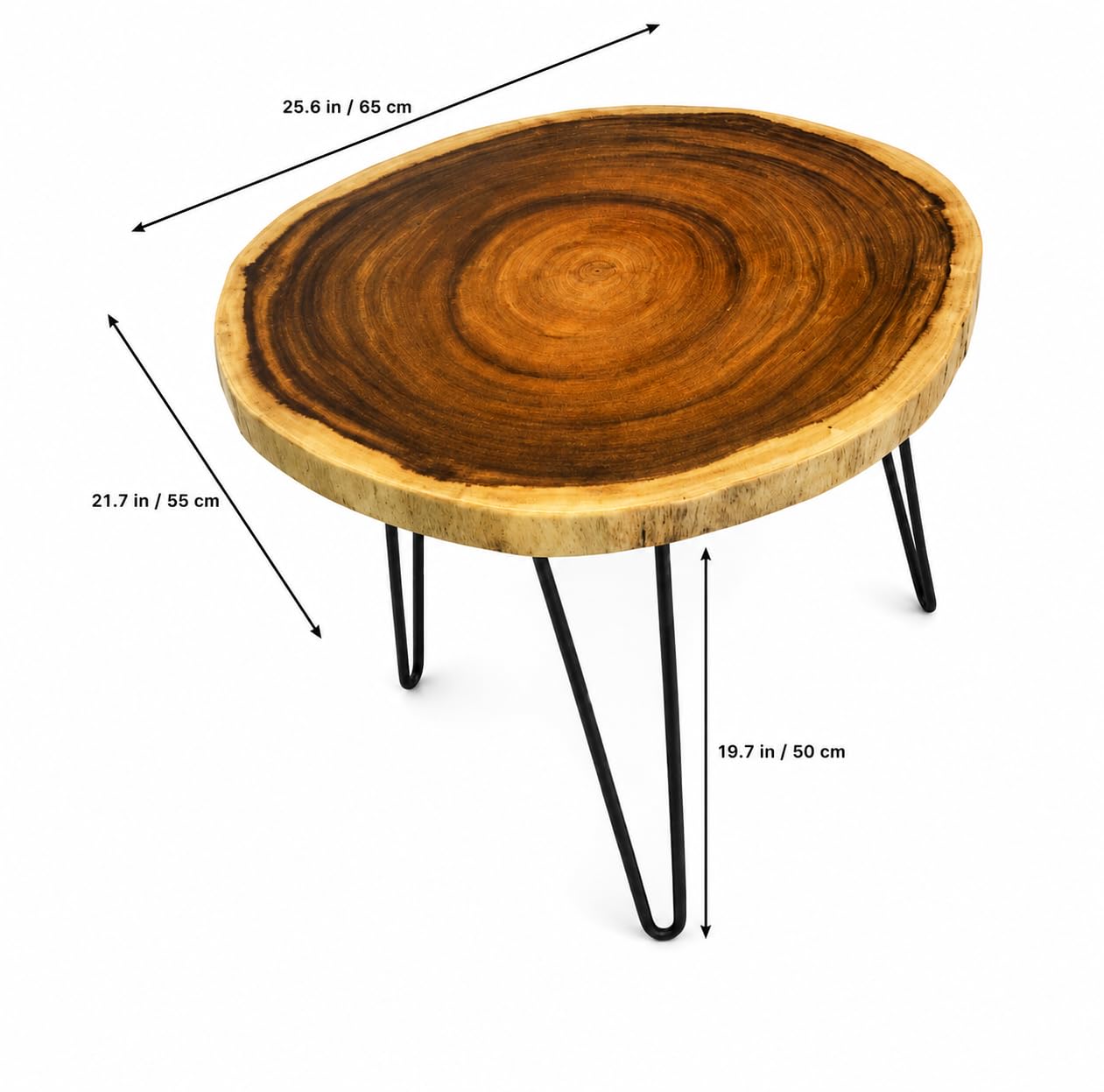 Live Edge Solid Wood Side Table with Hairpin Metal Legs, Rustic Round End Table for Living Room, Bedroom & Coffee Bar, Natural Wood Accent Table, 20 Inch Height