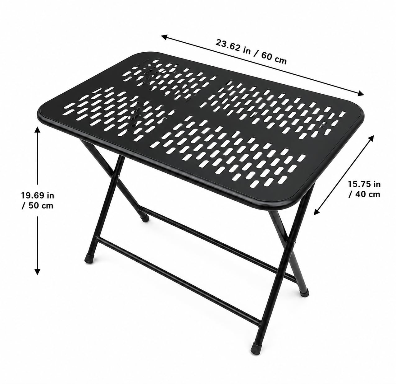 Folding Metal Side Table, Portable Outdoor Patio Coffee Table with Powder-Coated Steel Frame, Lightweight Camping Picnic Accent Table for Garden, Balcony, Backyard, Black