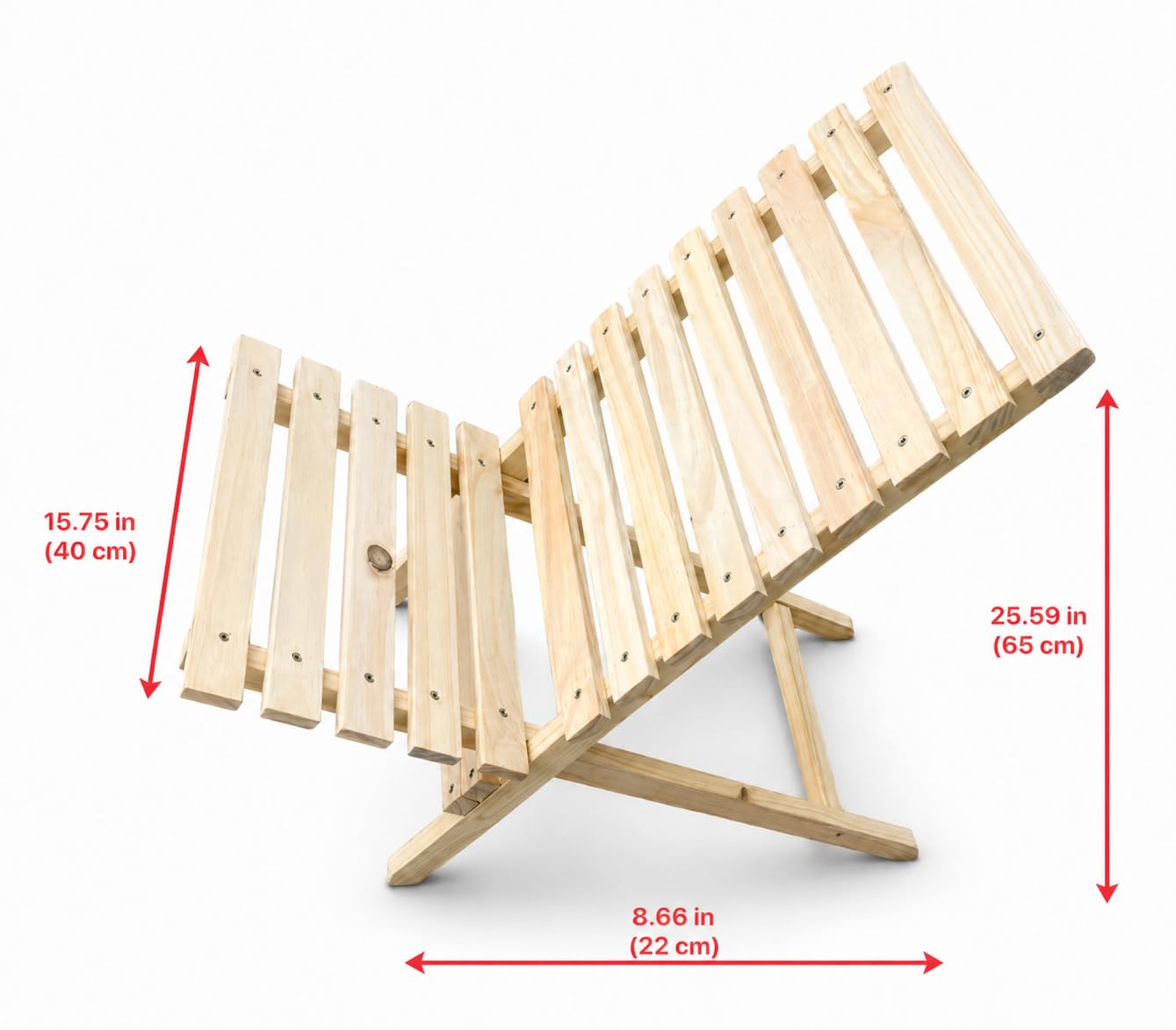 Kikbo Folding Wooden Outdoor Chair, Natural Pine Wood Slatted Lounge Chair, Portable Compact Patio Camping Beach Seating, Modern Minimalist Design, No Assembly