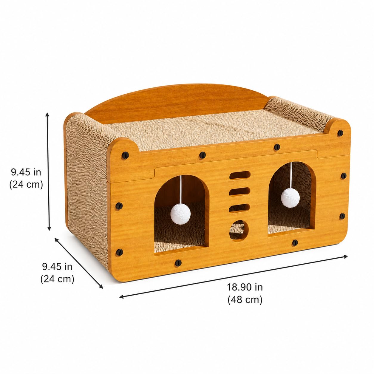 3-in-1 Cat Scratcher House for Indoor Cats, Corrugated Cardboard Scratch Pad Lounge Bed with Hanging Ball Toys, Durable Cat Sofa Bed for Cats & Kittens, 22 x 12 x 12 in