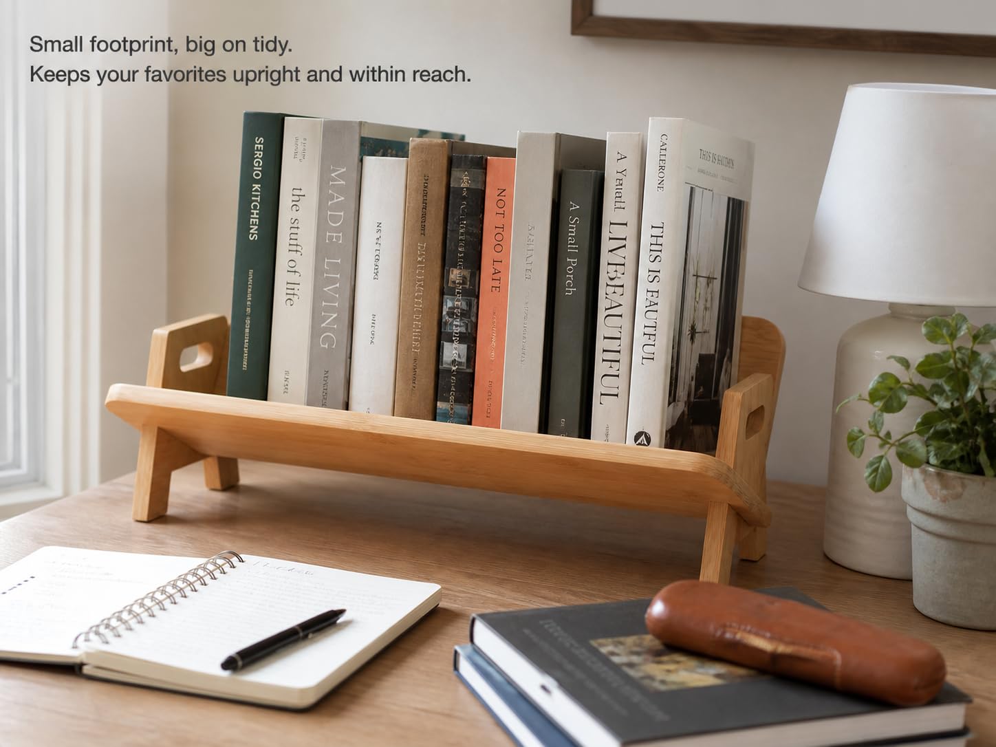 MDF Wood Desktop Bookshelf, Tabletop Book Organizer with Melamine Finish, Modern Book Storage Rack for Office Desk, Bedroom and Study Room