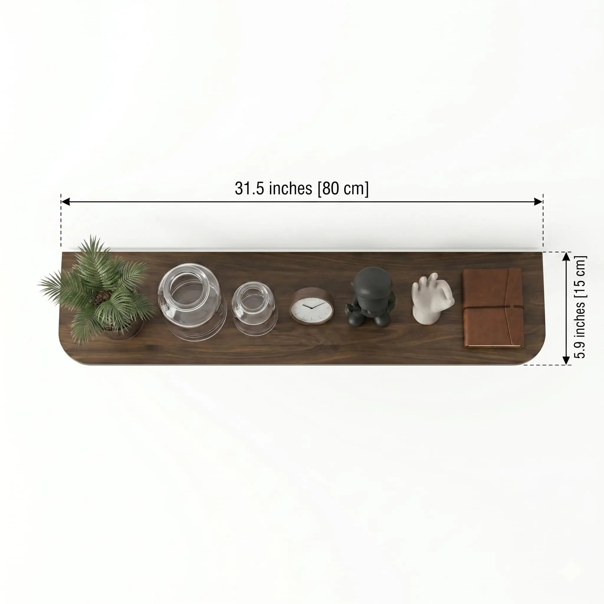 Kikbo Floating Wall Shelf Set of 3 Shelves – 31.5" (80 cm) Wide, 5.9" (15 cm) Deep, 0.67" Thick Strong MDF, Hidden Mount, Rounded Corners Modern Stylish and Sleek, Space Saving Design