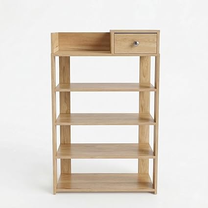 5-Tier Wooden Shoe Rack with Drawer, Freestanding Entryway Shoe Storage Organizer, Narrow Shoe Shelf for Closet, Hallway or Living Room, Modern MDF Shoe Cabinet
