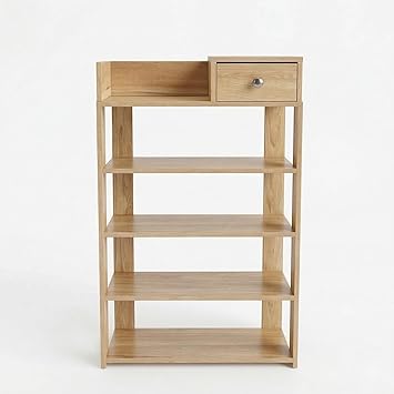 5-Tier Wooden Shoe Rack with Drawer, Freestanding Entryway Shoe Storage Organizer, Narrow Shoe Shelf for Closet, Hallway or Living Room, Modern MDF Shoe Cabinet