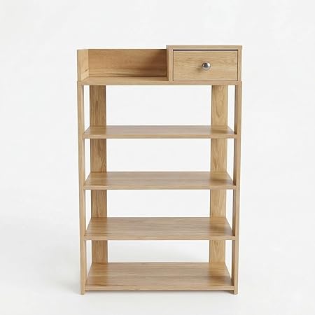 5-Tier Wooden Shoe Rack with Drawer, Freestanding Entryway Shoe Storage Organizer, Narrow Shoe Shelf for Closet, Hallway or Living Room, Modern MDF Shoe Cabinet
