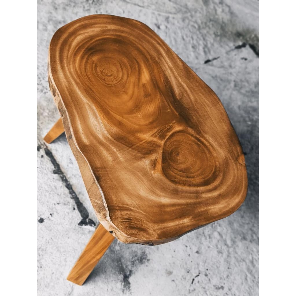 Solid Wood Coffee Table, Live Edge Natural Wood Side Table, Handcrafted Rustic End Table for Living Room, Bedroom, Sofa, Tea Table, 19.7 Inch Height