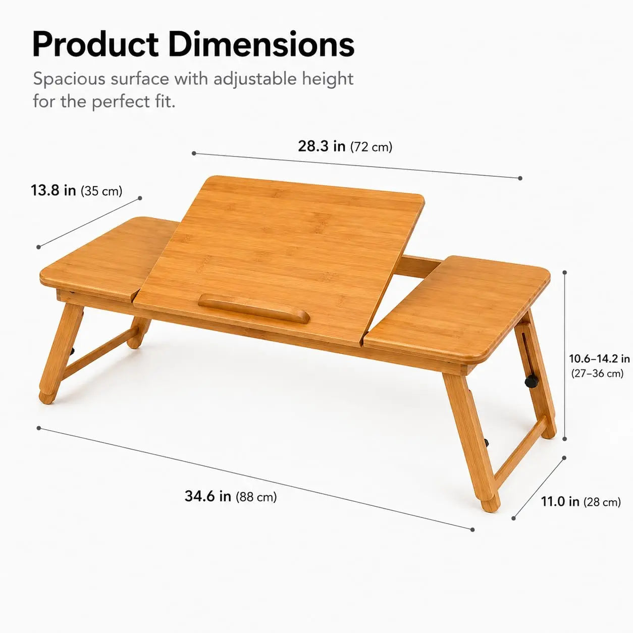 Kikbo Adjustable Folding Floor or Laptop Study Desk Table – 28.3" x 13.8" Desktop, Height Adjustable 10.6"–14.2", Tilting Reading Surface, Portable Desk for Bed, Sofa & Floor