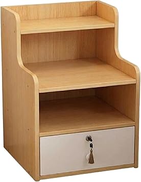 Bedside Storage Cabinet, 3-Tier Nightstand Organizer with Drawer, Multi-Functional Small Shelf Unit for Bedroom, Living Room, Office, Space Saving End Table, 21.7”H, Dark Wood