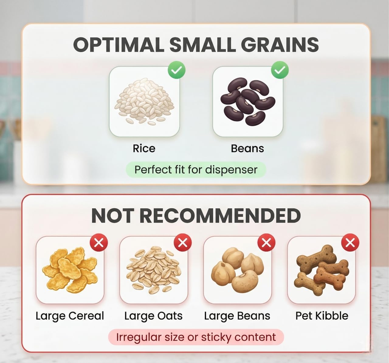 Kikbo 6-Pack Rice and Small Grains Dispenser 22 lbs / 10kg - Keep Fresh, Easy Fast Food Prep Rice Beans Flour Grains, No Mess Pantry Kitchen Organizer (Blue)
