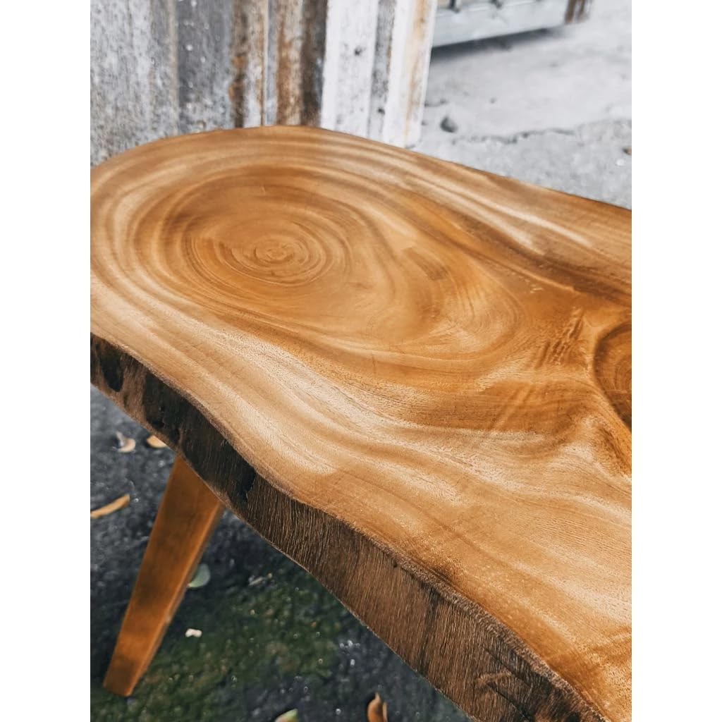 Solid Wood Coffee Table, Live Edge Natural Wood Side Table, Handcrafted Rustic End Table for Living Room, Bedroom, Sofa, Tea Table, 19.7 Inch Height