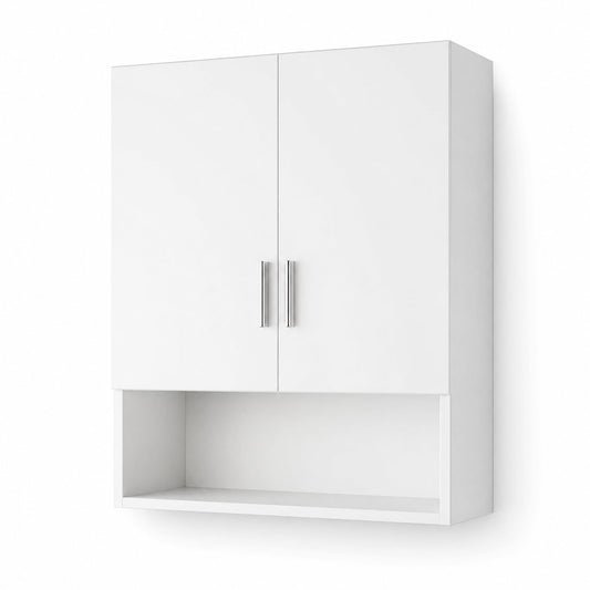 Kikbo Wall Mounted Kitchen Cabinet, 2-Door MDF Storage Cupboard, 23.6"x11.8"x31.5" (60×30×80cm), Modern Hanging Wall Cabinet for Small Kitchen, Bathroom, White